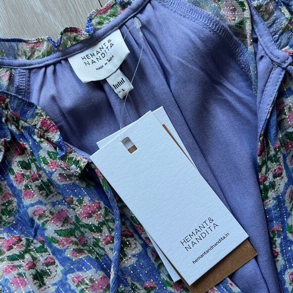 Hemant & Nandita Hera Dress Large Short Sleeve Tiered Georgette Mini - Picture 2 of 16